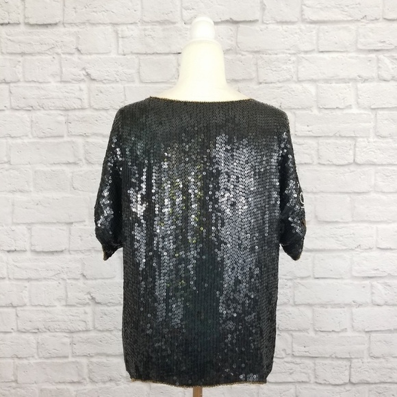Joseph Le Bon vintage sequined beaded sparkle short sleeve top women's size M - Picture 7 of 8